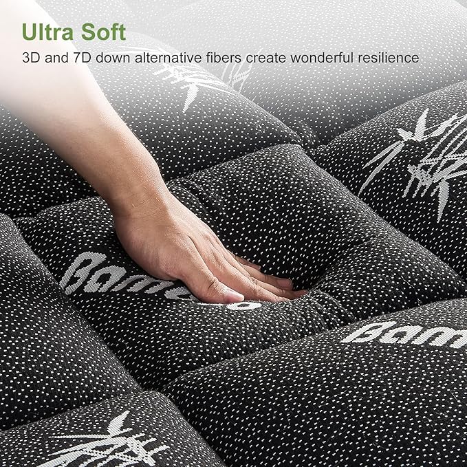 Twin XL Size Mattress Topper Viscose Derived from Bamboo, Soft Thick Pillow Top Mattress Pad Cover for Back Pain, Cooling Mattress Protector with 8-21 Inch Deep Pocket, Dark Grey