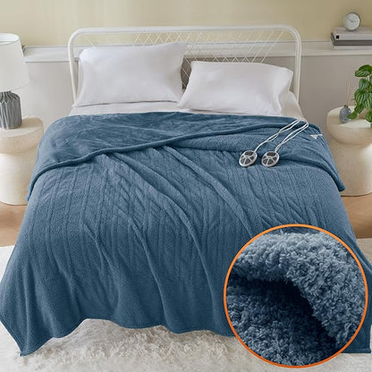 Serta Heated Blanket, Electric King Size Blanket, Soft, Warm, Fuzzy Heating Blanket King for Office, Couch, 1-12 hr Auto Shut Off Timer, 10 Lv Heat Setting, ETL Certified, King 100" x 90" Navy