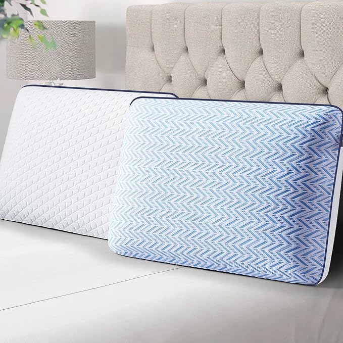 Gel Memory Foam Pillows Standard Size Set of 2, Medium Firm Orthopedic Pillow for Neck, Shoulder Pain Relief, Cooling Support for Side, Back, Stomach Sleepers, Breathable Washable Cover
