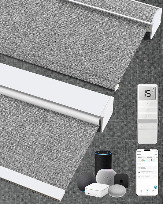 Kincmo Motorized Blinds with Remote,100% Blackout Motorized Roller Shades Work with Apple Homekit,Alexa,Google, Custom Electric Blinds with App,Voice Control (Aqua Waves Grey)
