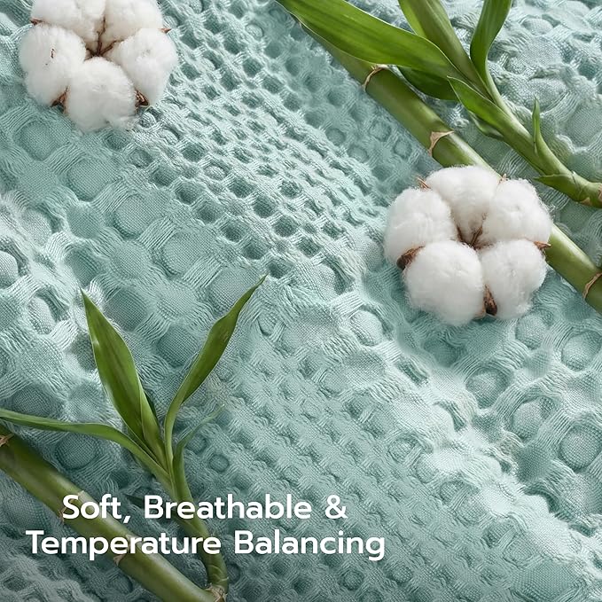 Joiedomi Cooling Waffle Blanket - Turkish Cotton Twin XL Size Soft Sage Green Blanket, Summer Breathable of Rayon Derived from Bamboo for Hot Sleepers, Luxuries Throw for Bed, Couch and Sofa