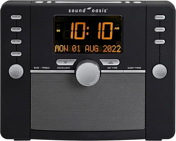 Sound Oasis Deluxe Bluetooth Sleep Tinnitus Sound Machine, World’s Best White Noise Machine for Better Sleep, Tinnitus Management, Clock Radio 288 Sounds