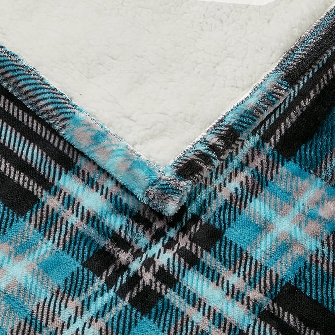 Beautyrest Wearable Electric Poncho Wrap Blanket, Ultra Soft Sherpa & Berber Fleece Heated Throw, UL Certified & Oeko-TEX, 3 Heat Settings & 2 Hour Auto Shutoff, Gift-Ready, 50" x 64", Aqua Plaid