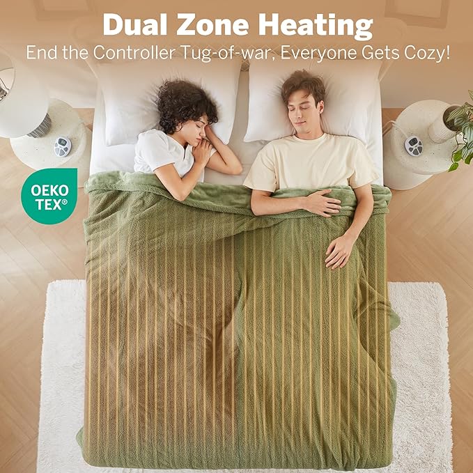 Serta Heated Blanket, Electric King Size Blanket, Soft, Warm, Fuzzy Heating Blanket King for Office, Couch, 1-12 hr Auto Shut Off Timer, 10 Lv Heat Setting, ETL Certified, King 100" x 90" Sage