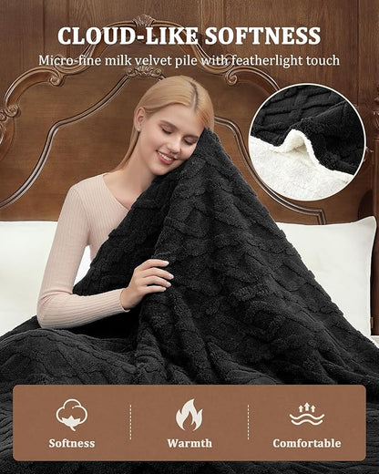 CAROMIO Electric Blanket Queen Size Dual Control - Thick Tufted Sherpa Heated Blanket Queen with 10 Heating Levels and 10 Time Settings, ETL Certified Fast Heating Blanket Queen Size 84"×90", Black