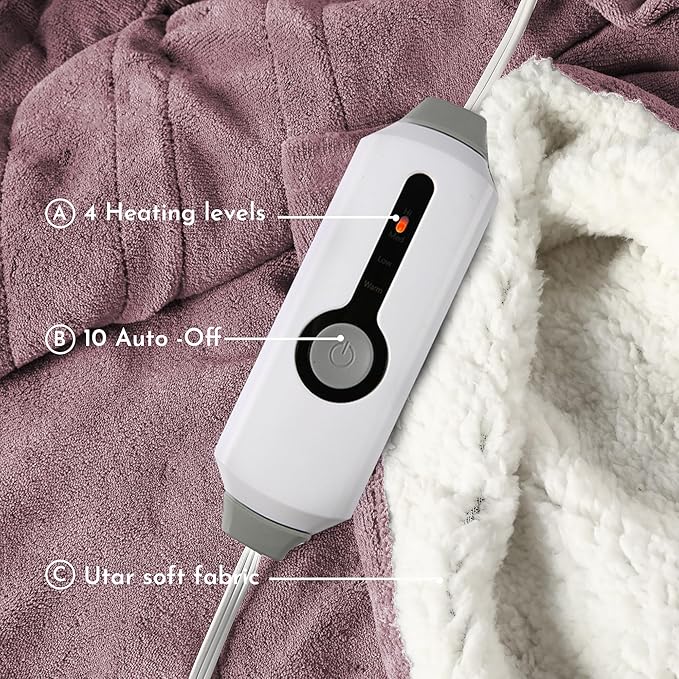 Electric Heated Blanket 90"x100" King Size Microplush Cover Blanket, 4 Heat Settings & 10 Hours Auto Off, Cozy & Warm for All Night, Machine Washable, Berry