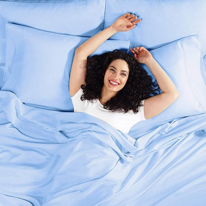 Empyrean 4 Pack Twin Fitted Sheets - Ultra Soft Microfiber, Deep Pocket, Fits 14-16 Inch Mattress, Wrinkle & Fade Resistant, Shrinkproof, Breathable & Durable, Perfect for Twin Beds, Calm Blue
