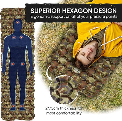 POWERLIX Camping Sleeping Pad - Ultralight Inflatable Camping Mattress Sleeping Mat for Backpacking, Hiking, Compact Lightweight Sleeping Pad for Camping, Inflation Bag/Repair Kit Included