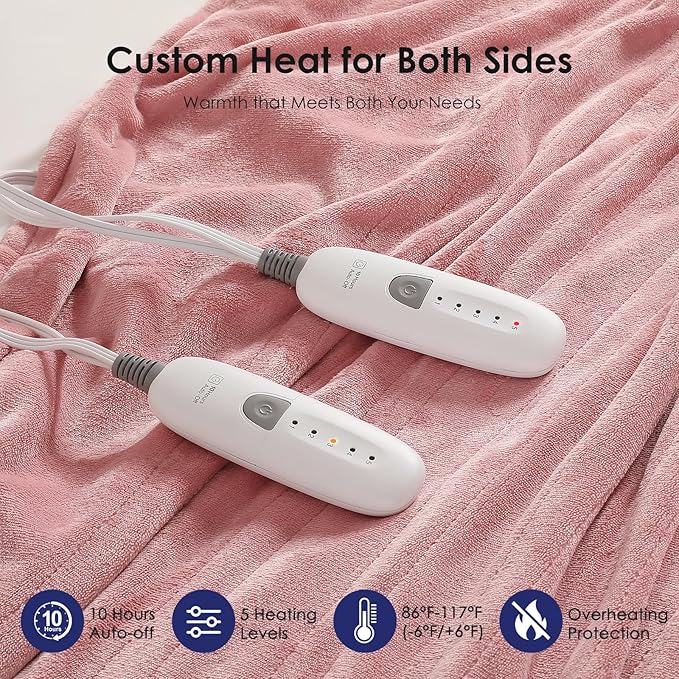 Electric Blanket Queen Size Heated Blanket 90''X84'' - Fleece Heating Blankets Washable with 5 Heating Level & 10 Hour Auto Off Dual Control Heated Blankets Pink for Winter, Great Gift Ideas