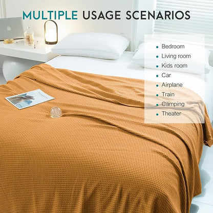 AmyHomie Cooling Waffle Blanket King Size, 100% Rayon Derived from Bamboo, Cool Summer Blanket for Hot Sleepers Soft Comfy Lightweight Blankets for All Seasons (Orange Yellow, 108×90in)