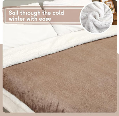 Heated Blanket Electric Throw Size 50''x60'' with 9 Heating Levels, 1-10 Hour Auto Shut Off, Machine Washable, Flannel & Sherpa Double-Sided Soft Warming Blanket for Couch, Bed, Office - Brown