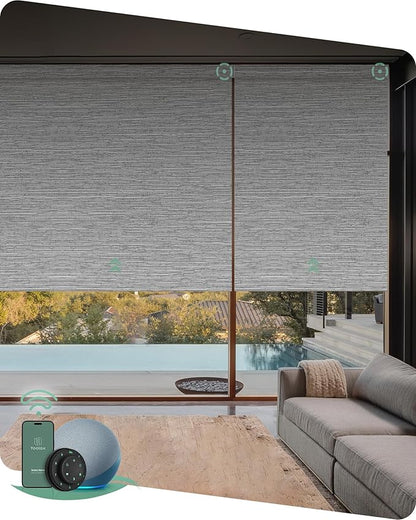 Yoolax Motorized Blinds with Remote, Smart Blinds for Windows Blackout Automatic Shades Work with Alexa Remote Control Roller Window Shades with Valance, Custom Size (Foggy Grey)
