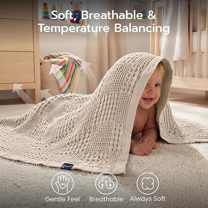 Joiedomi Waffle Baby Blanket - Soft Oat Baby Blanket, Breathable Turkish Cotton of Rayon Derived from Bamboo for Boys and Girls, Luxuries Throw for Bed, Couch and Sofa