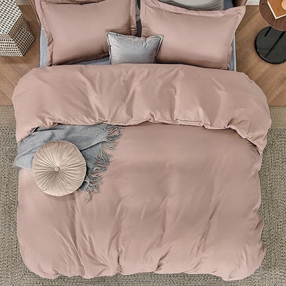 Bedsure Duvet Cover Queen Size - Soft Double Brushed Bedding Set for Kids & Adults, Zipper Closure, 3 Pieces, Includes 1 Duvet Cover (90"x90") & 2 Pillow Shams, NO Comforter, Dusty Rose