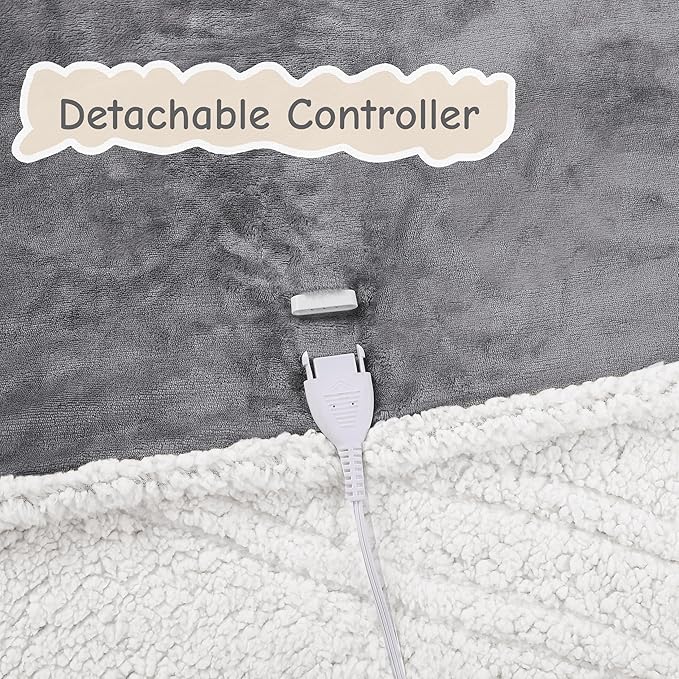 Electric Heated Blanket Full Size 72"x84", Soft Flannel with Overheat Protection, 9 Adjustable Heat Settings & 10-Hour Auto-Off Timer, Fast Heating for Winter Comfort, Light Gray