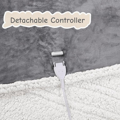 Electric Heated Blanket Queen Size 84"x90", Soft Flannel with Dual Controllers & Overheat Protection, 9 Adjustable Heat Settings & 10-Hour Auto-Off Timer, Fast Heating for Winter Comfort, Light Gray