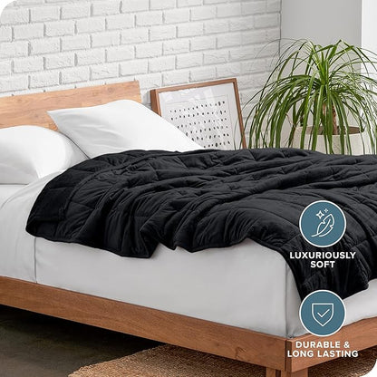 Bare Home Weighted Blanket Full or Queen Size 12lb (48" x 72") - Minky Fleece - Premium Heavy Blanket Nontoxic Glass Beads (Black, 48"x72")