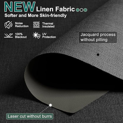 BERISSA Cordless Blackout Roller Shades for Windows,Free-Stop Linen Fabric Windows Blinds with Cassette Valance,Thermal Insulated UV Protection Roller Blinds for Home Office. Black.47 W x 72" H