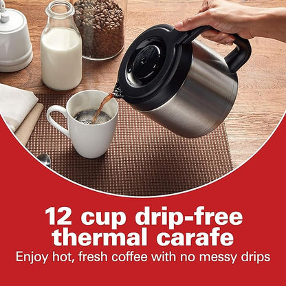Hamilton Beach Programmable Front-Fill Coffee Maker with Thermal Carafe (46391), 12 Cup Capacity, Black and Stainless