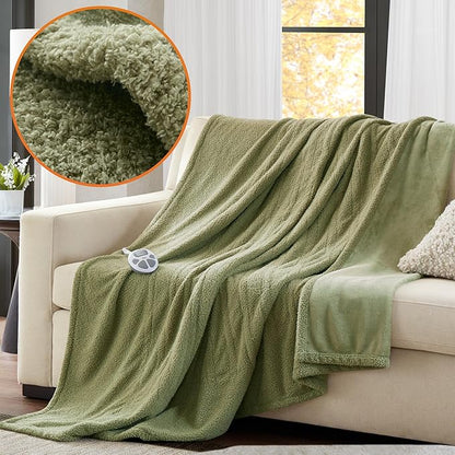 Serta Heated Blanket, Electric Twin Size, Soft, Warm, Fuzzy - Auto Shut Off Timer, 10 Lv Heat Setting, ETL Certified, 62" x 84" Sage
