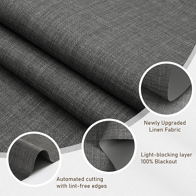 AOSKY Linen Roller Blinds Shades for Indoor Windows Pull Down Cordless Blackout Black Out Window Shade 30 Inch Blinds for Home Dark Grey