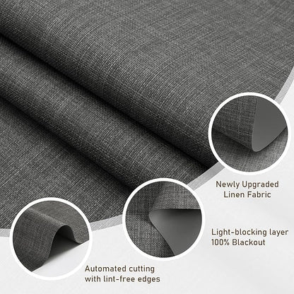 AOSKY Linen Roller Blinds Shades for Indoor Windows Pull Down Cordless Blackout Black Out Window Shade 24 Inch Blinds for Home Dark Grey