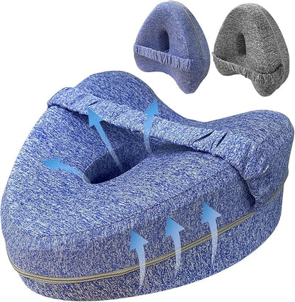 Knee Pillow for Side Sleepers, Leg Pillow with Elastic Strap, Smooth Spine Pillow for Side Sleeping, Thigh Pillows with Removable and Washable Cover, Light Blue