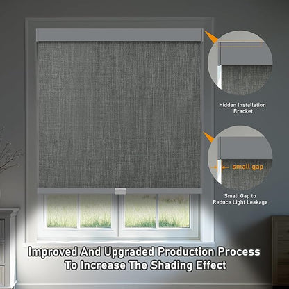 AOSKY Linen Roller Blinds Shades for Indoor Windows Pull Down Cordless Blackout Black Out Window Shade 59 Inch Blinds for Home Dark Grey