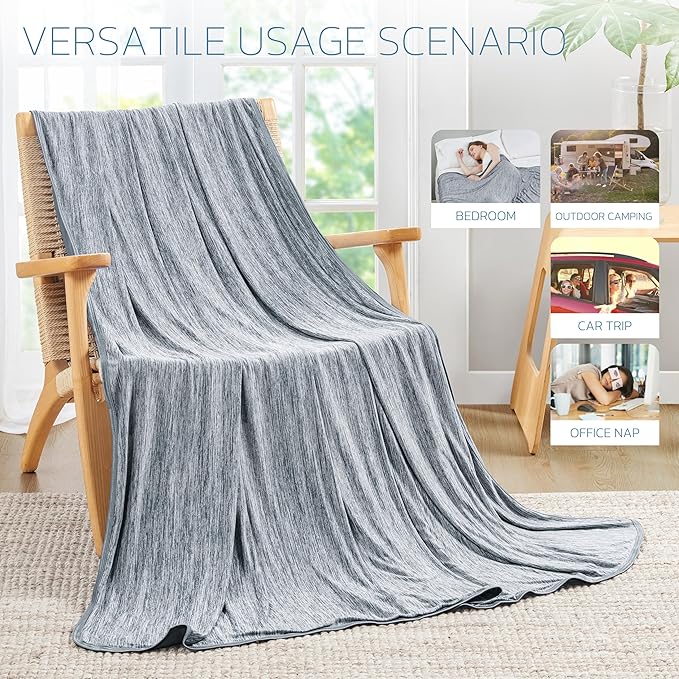Degrees of Comfort Cooling Lightweight Summer Blankets, Thin Breathable Cooling Blanket for Bed Couch Sofa, Keep Body Cool for Hot Flashes (Grey, 50"x70")