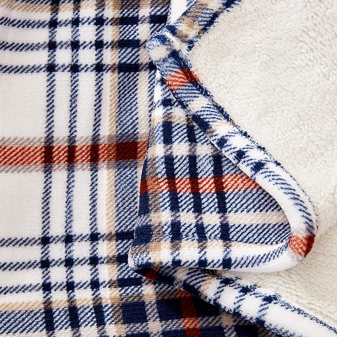 Eddie Bauer | Smart Heated Electric Throw Blanket - Reversible Sherpa - Plaid Blue