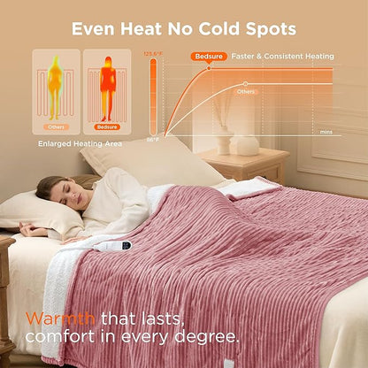 Bedsure GentleSoft Electric Blanket Full Size - Soft Ribbed Flannel Heated Blanket with 6 Heat Settings, Heating with 10 Time Settings, 8 hrs Timer Auto Shut Off (72x84 inches, Pink)