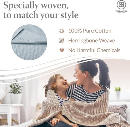 Threadmill Luxury Cotton Blankets for Queen Size Bed | All-Season 100% Cotton Queen Size Blanket | Herringbone Cozy, Soft Breathable Fall Thermal Blanket fits Full Size Bed | Scottish Grey
