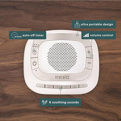 Homedics SoundSleep Rejuvenate White Noise Sleep Machine, Small Travel Sound Machine with 6 Relaxing Nature Sounds, Portable Sound Therapy for Home, Office, Nursery, Auto-Off Timer, by Homedics
