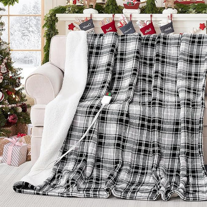 Electric Heated Blanket 84"x90",Fast Heating Queen with 8 Hours Auto Off/8 Heats Levels,Soft Grey Plaid Sherpa Electric Blanket with ETL Certification & Over-Heat Protection