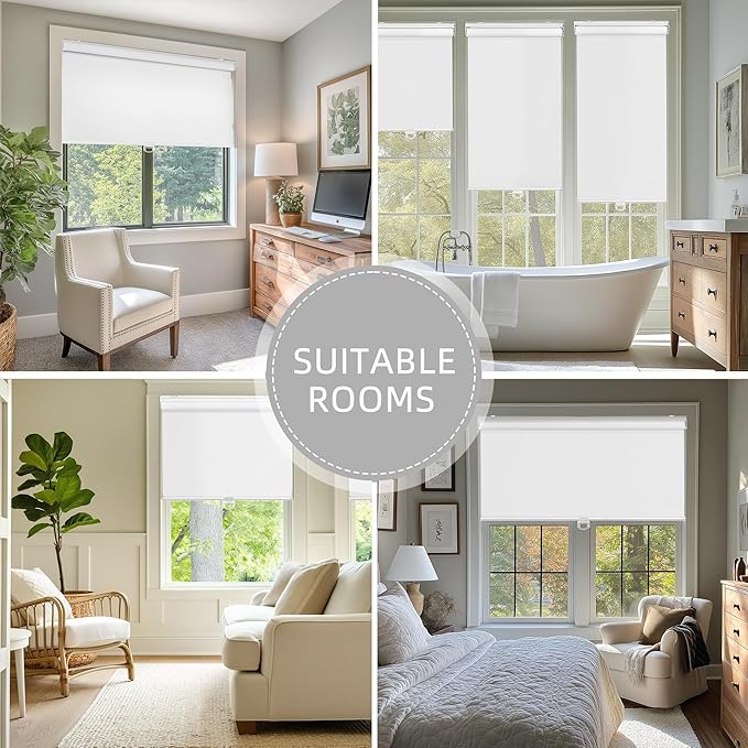 ChrisDowa Cordless Blackout Roller Shades for Windows, Thermal Insulated UV Protection Pull Down Shades, Total Blackout Window Blinds for Home, Office, Bedroom, Door (31" W x 72" H, White)