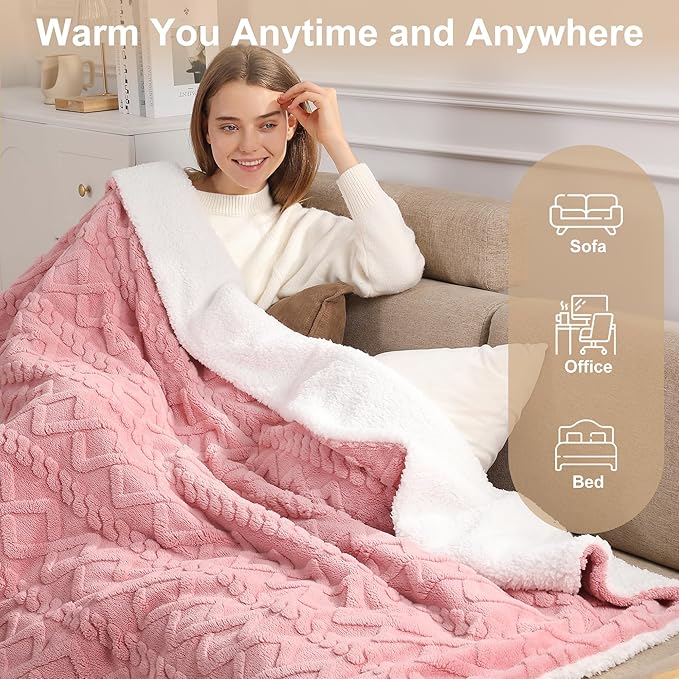 Electric Blanket Twin Heated Blanket 62''X84'' with 5 Heating Levels & 10 Hours Auto Off, ETL& FCC Certification Dual Sherpa Twin Heating Blanket Washable for Home/Office/Bed, Great Gift(Pink)