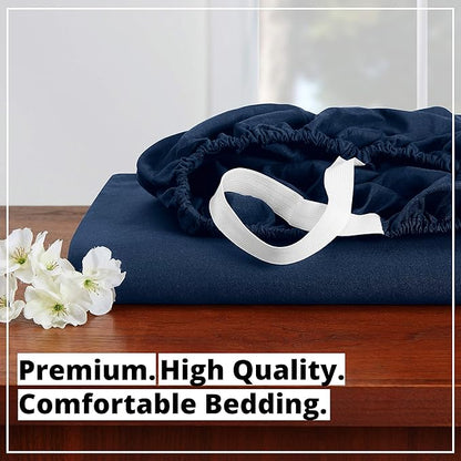 Empyrean 4 Pack Twin XL Fitted Sheets - Deep Pocket 14-16 Inch, Ultra Soft Microfiber, Fade Resistant, Shrinkproof, Wrinkle-Free Sheets for College Dorms & Home, Navy Blue