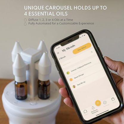 Smart Aromatherapy Waterless Oil Diffuser with WiFi Capability and App – Combine and Diffuse up to 4 Bottles of Essential Oils Simultaneously – No Water, No Mess (Light Bamboo)