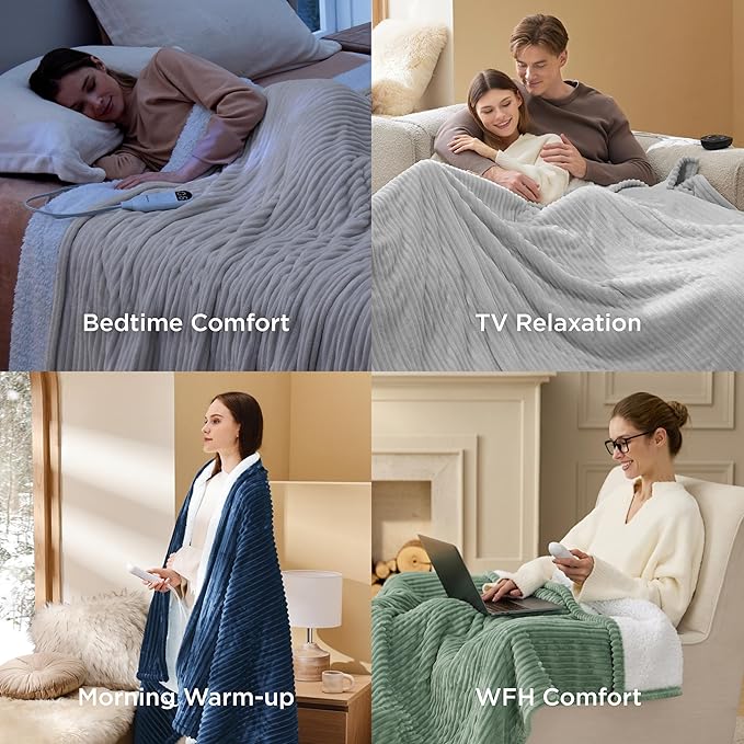 Bedsure GentleSoft Electric Blanket Full Size - Soft Ribbed Flannel Heated Blanket with 6 Heat Settings, Heating with 10 Time Settings, 8 hrs Timer Auto Shut Off, Gifts for Grandma (72"x84", Navy)