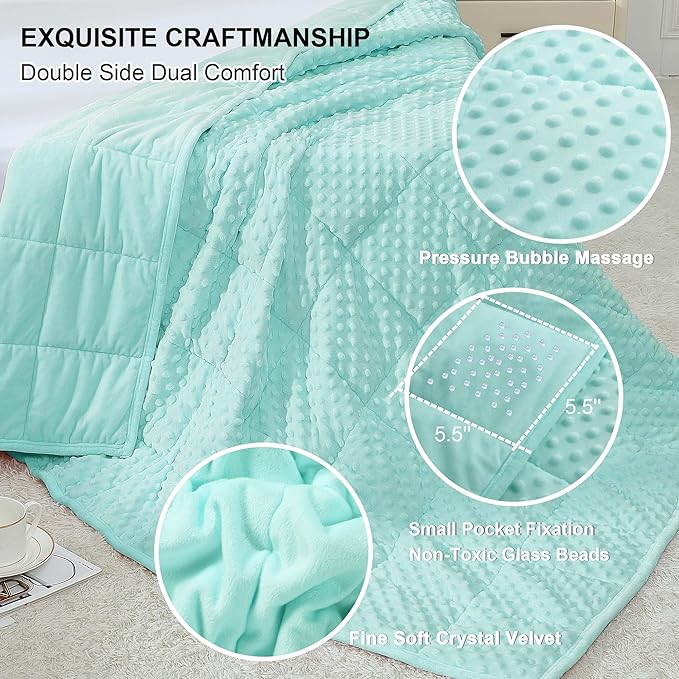 Alomidds Weighted Blanket, Luxury Velvet Weighted Blankets for Adults and Kids,Warm and Breathable Soft and Comfort Minky, Cute Heavy Blanket with Premium Glass Beads (36"x48" 5LBS, Teal)