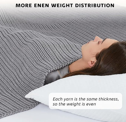 L'AGRATY Knitted Weighted Blanket - 60"x80" 15lbs Cooling Chunky Knit Heavy Blanket for Adults Braided Crochet Throw Thick Cable Yarn Knit Decorative No Beads Evenly Weighted Machine Washable