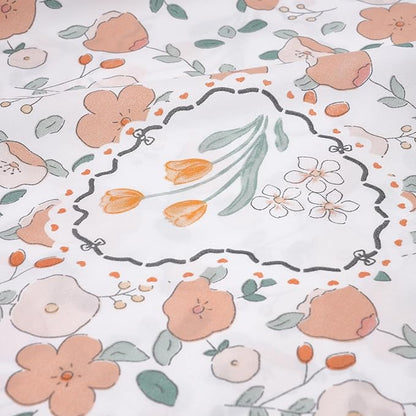 Floral Printed Twin Size Sheet Set - Silky Soft Microfiber, Wrinkle Free, and Luxurious Bed Sheets - Includes Flat Sheet, Fitted Sheet and Pillowcases - Orange, Full Size