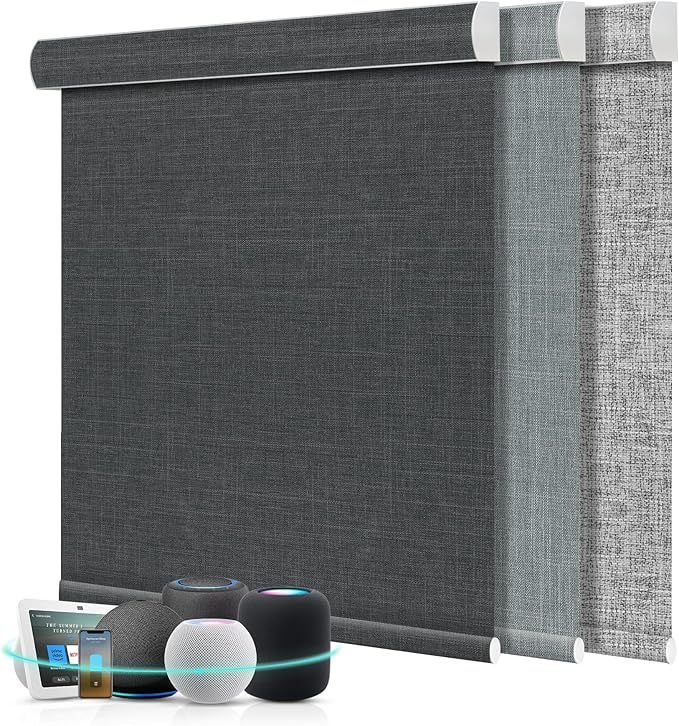 Aprilsmart Motorized Blinds with Remote,Compatible with Apple HomeKit Alexa Google Home- Voice and app Control,Motorized Roller Shades 100% Blackout Custom Size (Bouvardia Dark Grey-17)