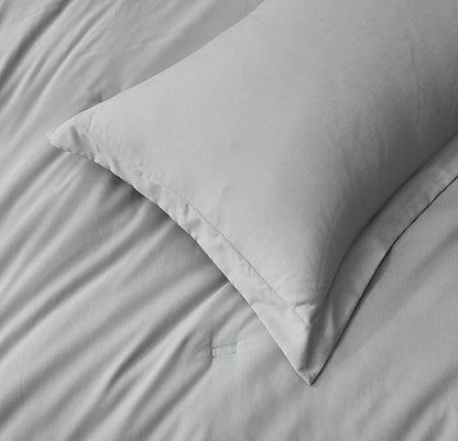 Chezmoi Collection Cliff 3-Piece Lightweight Cooling Comforter Set, Queen- Rayon Derived from Bamboo & Polyester Blended, Soft Breathable Bedding for Hot Sleepers, Light Gray