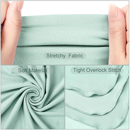 JaGely 2 Pcs Stretchy Baby Swaddle Blankets Set Extra Soft 47" x 47" Baby Newborn Swaddle Blanket and Hat(Green, Apricot)