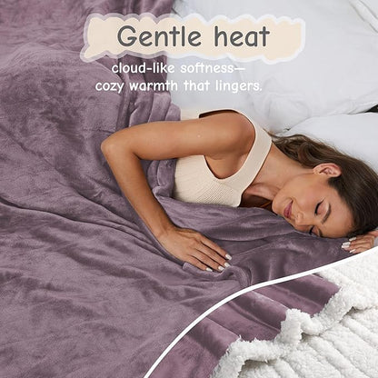 Electric Heated Blanket Queen Size 84"x90", Soft Flannel with Dual Controllers & Overheat Protection, 9 Adjustable Heat Settings & 10-Hour Auto-Off Timer, Fast Heating for Winter Comfort, Purple
