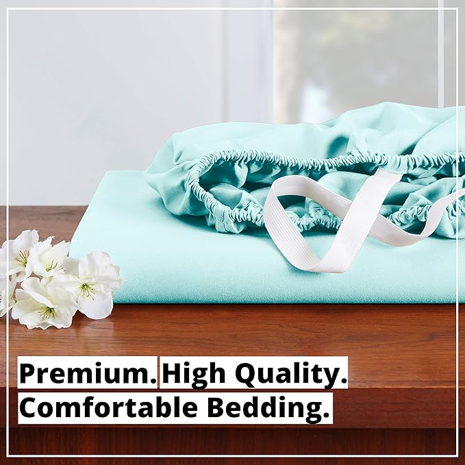 Empyrean 4 Pack King Fitted Sheets - Deep Pocket, Fits 14-16 Inch Mattress, Ultra Soft Microfiber, Fade & Wrinkle Resistant, Shrinkproof, Durable Sheets, Light Blue