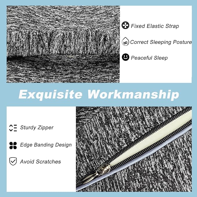Replacement Pillowcase Pillow Cover with Elastic Strap for Contour Legacy Leg & Knee Foam Support Pillow-Cover ONLY (Gray, 2-Pack)