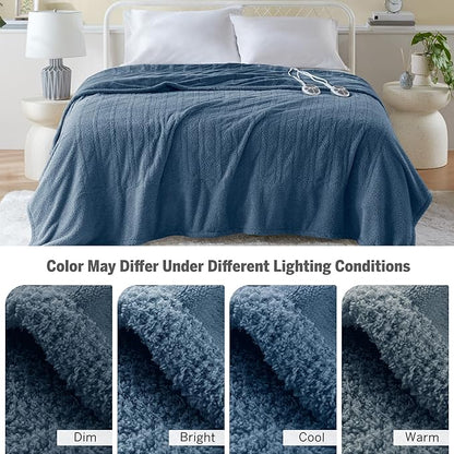 Serta Heated Blanket, Electric King Size Blanket, Soft, Warm, Fuzzy Heating Blanket King for Office, Couch, 1-12 hr Auto Shut Off Timer, 10 Lv Heat Setting, ETL Certified, King 100" x 90" Navy