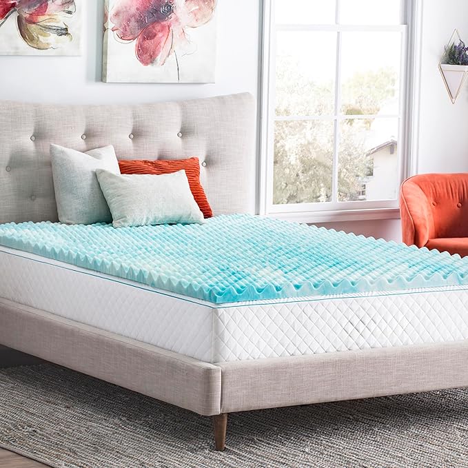 Linenspa 3 Inch Convoluted Gel Swirl Memory Foam Mattress Topper - Promotes Airflow - Relieves Pressure Points - King
